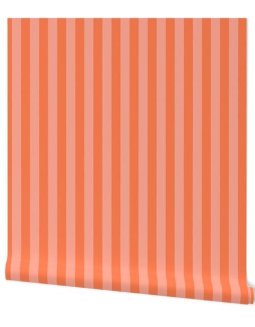 Sunset Coral and Tonal Coral 1 Inch Vertical Cabana Stripes Wallpaper