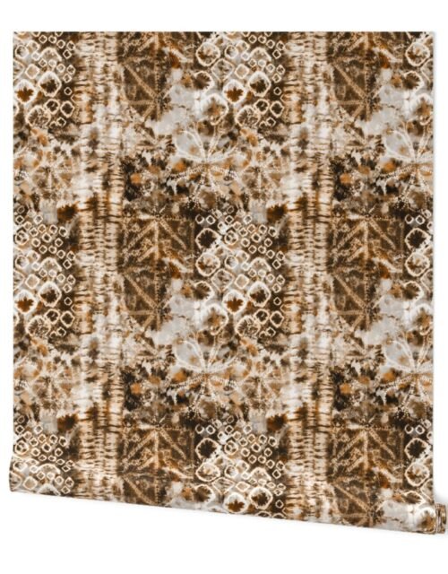 Peach and Brown Summer Tie Dye Batik Wax Tie Die Print Wallpaper