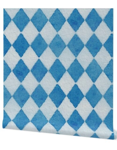 Oktoberfest Bavarian Beer Festival Blue and White Watercolored 4 inch Diagonal Diamond Pattern Wallpaper