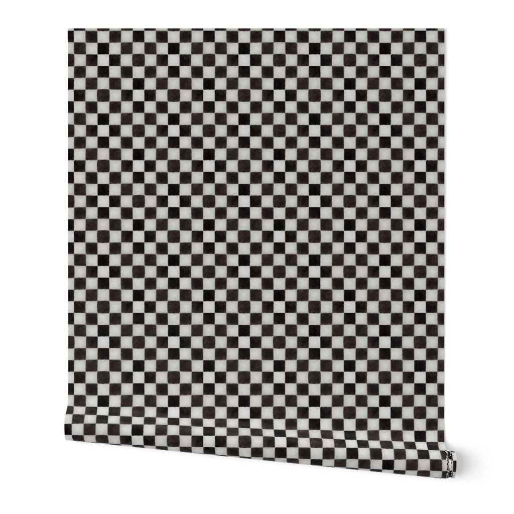 Black and White Watercolored Checkerboard 1 inch-Check Wallpaper Black and White Watercolored Checkerboard 1 inch-Check Wallpaper