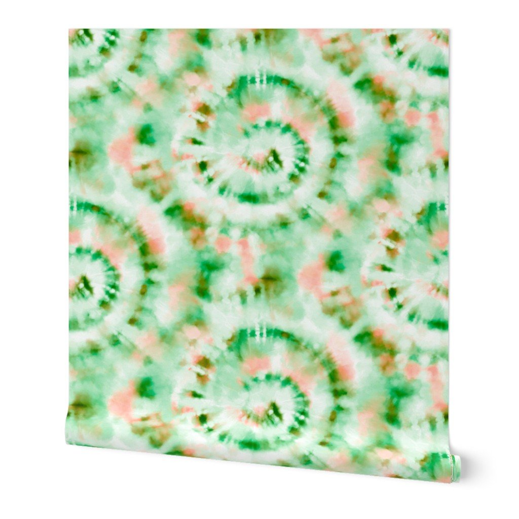 Jumbo Tie Dye Peach and Bright Green Circling Swirls on White Wallpaper Jumbo Tie Dye Peach and Bright Green Circling Swirls on White Wallpaper