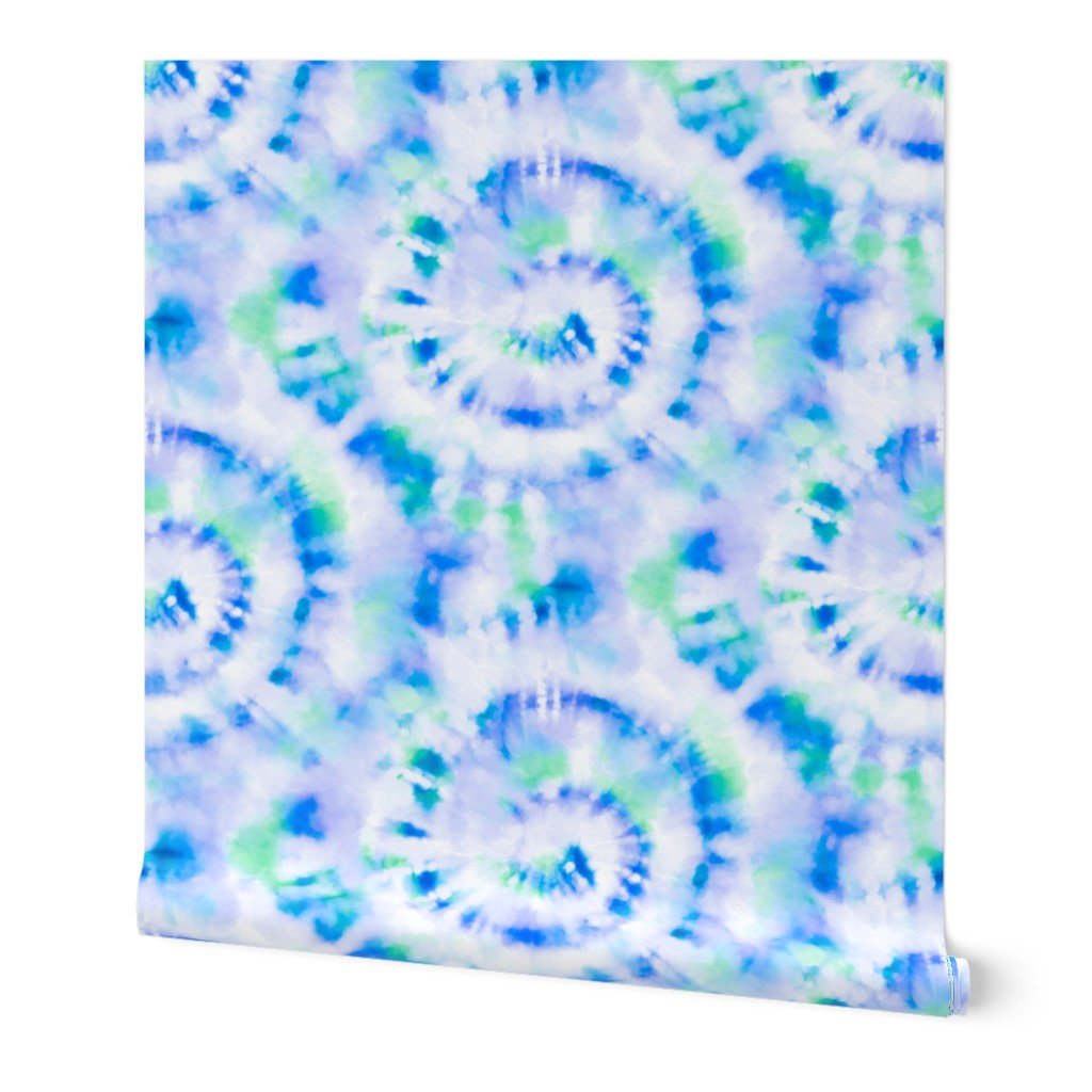 Jumbo Tie Dye Kelly Green and Royal Blue Circling Swirls on White Wallpaper Jumbo Tie Dye Kelly Green and Royal Blue Circling Swirls on White Wallpaper