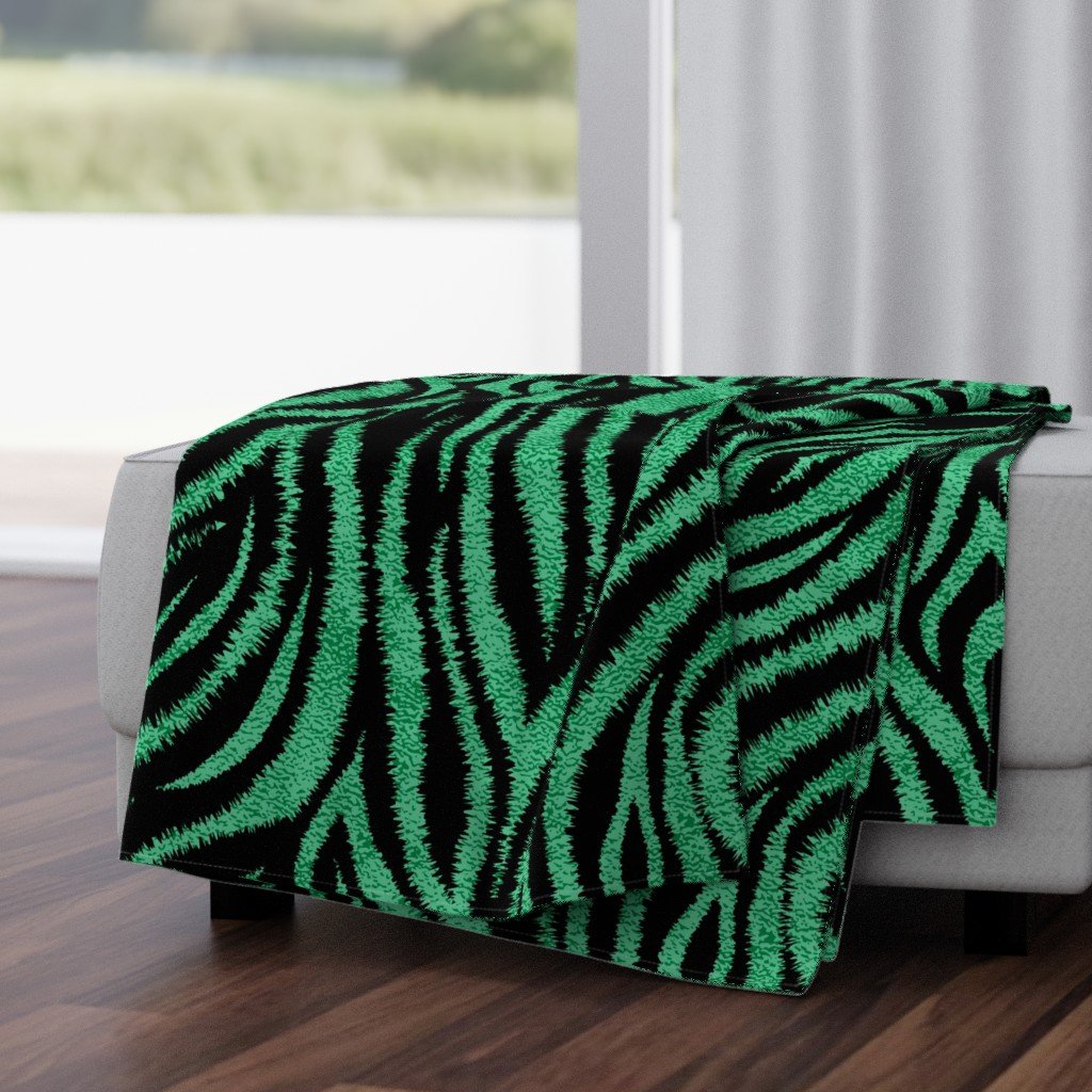 Textured Animal Striped Tiger Fur in Bold Emerald Green and Black Swirling Zebra Stripes Throw Blanket Textured Animal Striped Tiger Fur in Bold Emerald Green and Black Swirling Zebra Stripes Throw Blanket