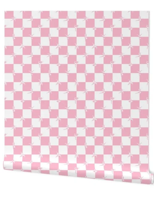 Pink and White Checkerboard Check with Yoga Poses Wallpaper