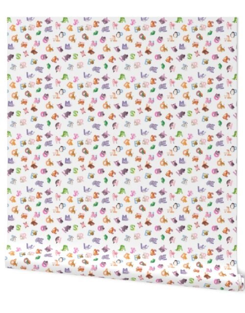 Whimsical Nursery Alphabet in Adorable Animals for Babies and Children 1 Inch on White Wallpaper