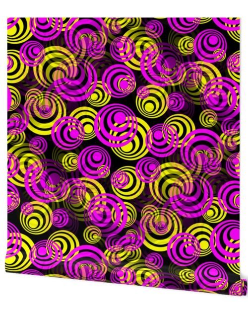 Bright Pink and Yellow 70s Hippy Circles Wallpaper