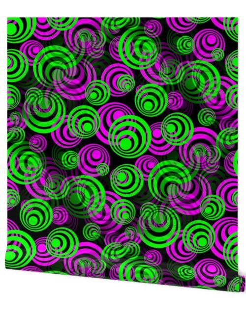 Bright Pink  and Green 70s Hippy Circles Wallpaper