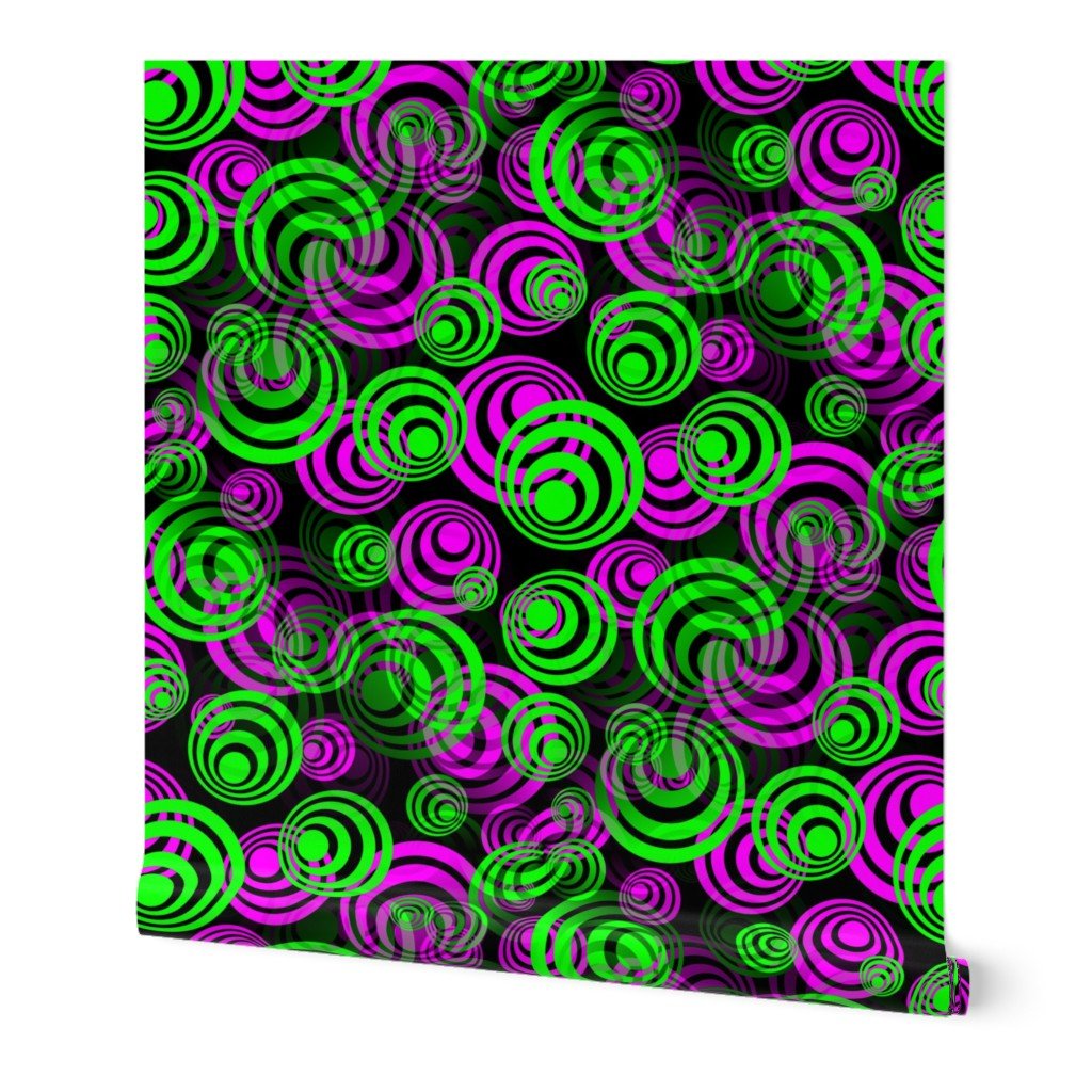Bright Pink and Green 70s Hippy Circles Wallpaper Bright Pink and Green 70s Hippy Circles Wallpaper