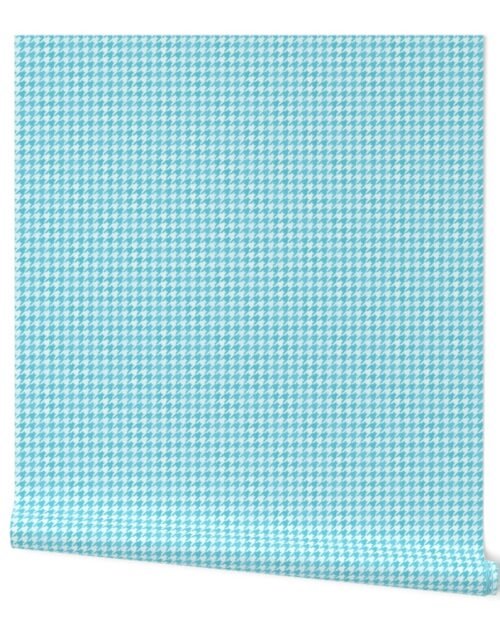 Aqua Blue and White Handpainted Houndstooth Check Watercolor Pattern Wallpaper