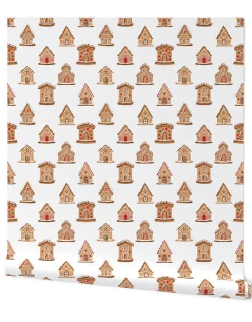 Christmas Gingerbread Candy Houses White Wallpaper