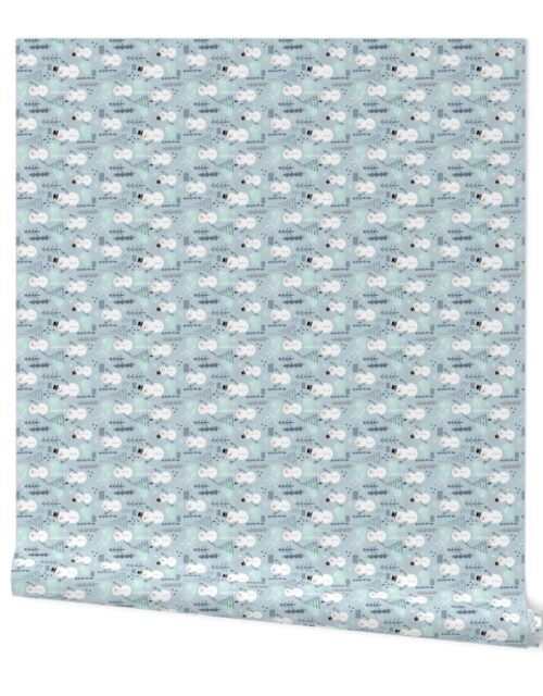 Large Christmas Snowman  with Trees and Snowflakes on Icy Mint Blue Wallpaper