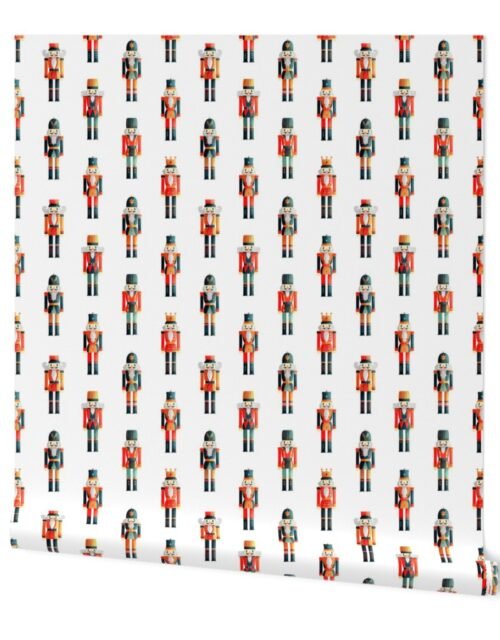 Soldier and King Christmas Nutcrackers Parade on White Wallpaper