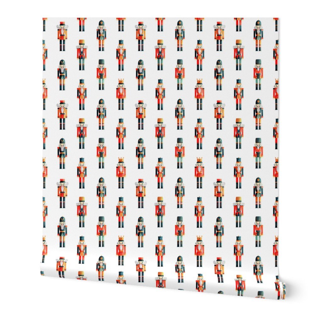 Soldier and King Christmas Nutcrackers Parade on White Wallpaper Soldier and King Christmas Nutcrackers Parade on White Wallpaper