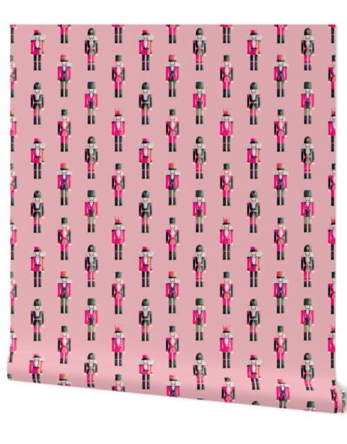 Soldier and King Christmas Nutcrackers Parade on Sugar Plum Pink Wallpaper