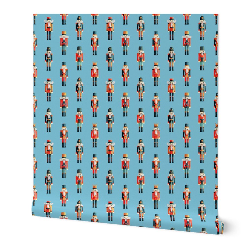 Soldier and King Christmas Nutcrackers Parade on Icy Blue Wallpaper Soldier and King Christmas Nutcrackers Parade on Icy Blue Wallpaper