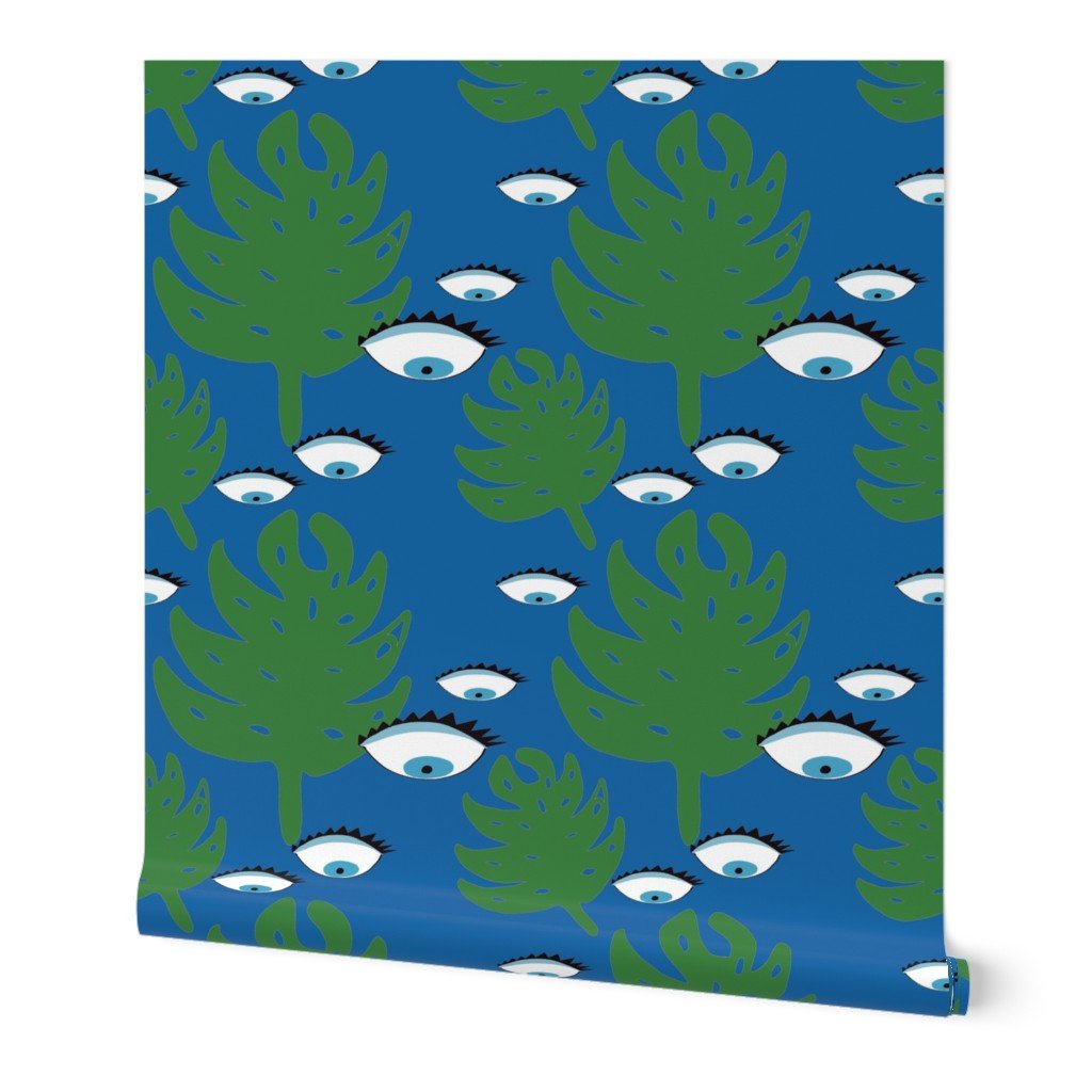 Evil Eye Tropical Blue Monstera Leaves Wallpaper Evil Eye Tropical Blue Monstera Leaves Wallpaper