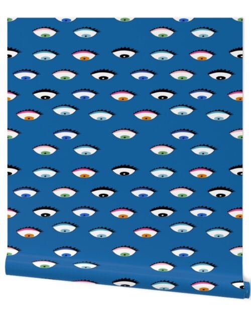 Evil Eyes Multi-Colored  on Mid Blue Wallpaper