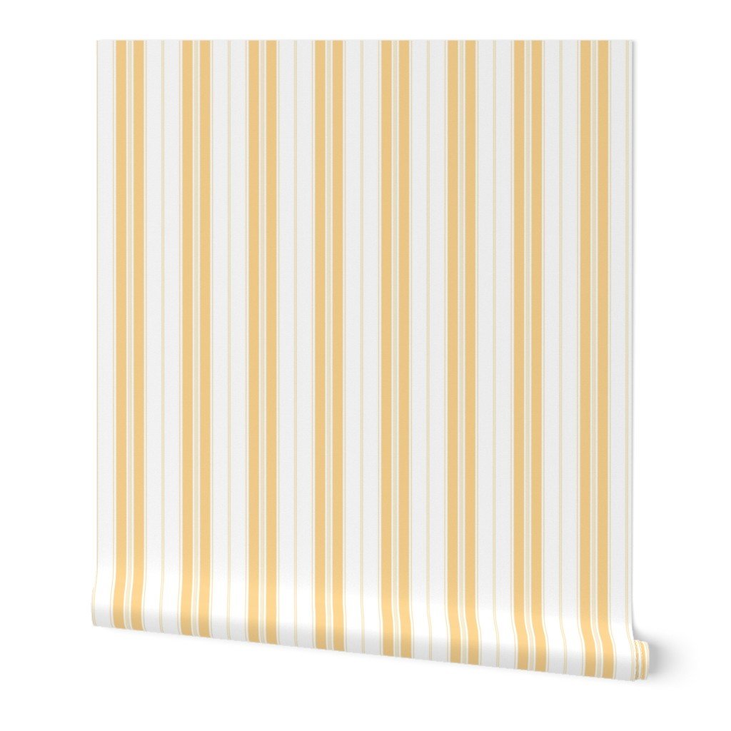 Samoan Sun Yellow and White Narrow Vintage Provincial French Chateau Ticking Stripe Wallpaper Samoan Sun Yellow and White Narrow Vintage Provincial French Chateau Ticking Stripe Wallpaper