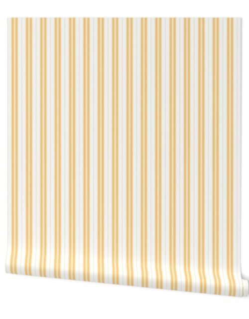 Samoan Sun Yellow and White Micro Vintage English Country Cottage Ticking Stripe Wallpaper