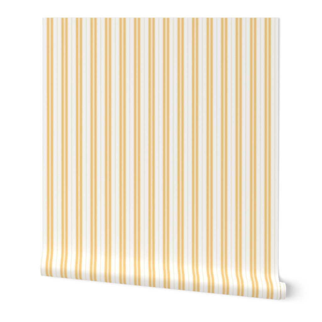 Samoan Sun Yellow and White Micro Vintage English Country Cottage Ticking Stripe Wallpaper Samoan Sun Yellow and White Micro Vintage English Country Cottage Ticking Stripe Wallpaper