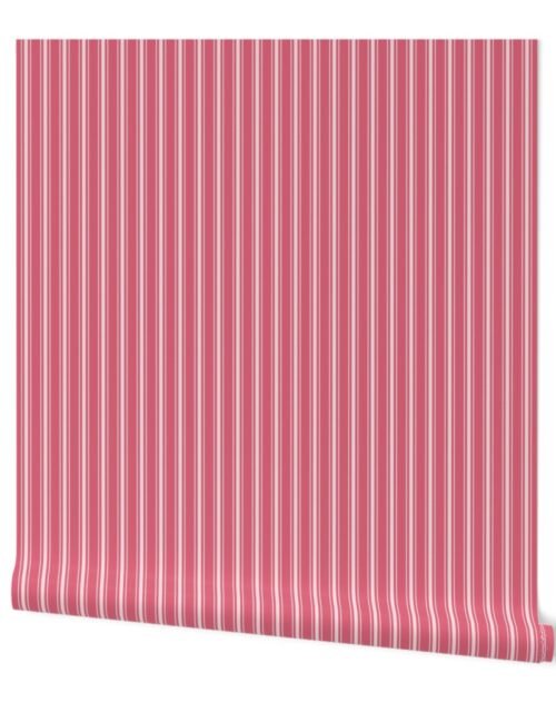 Vertical White Mattress Ticking Stripes on Nantucket Red Wallpaper Vertical White Mattress Ticking Stripes on Nantucket Red Wallpaper