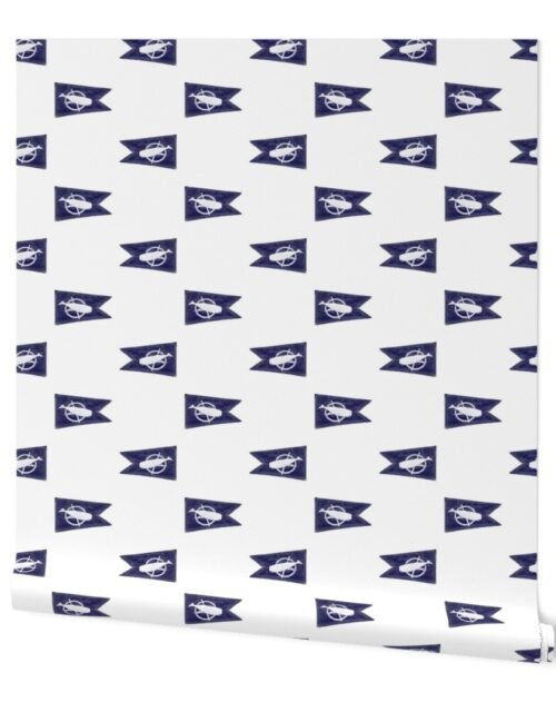 Nantucket Blue and White Sperm Whale Burgee Flag Hand-Painted Wallpaper Nantucket Blue and White Sperm Whale Burgee Flag Hand-Painted Wallpaper