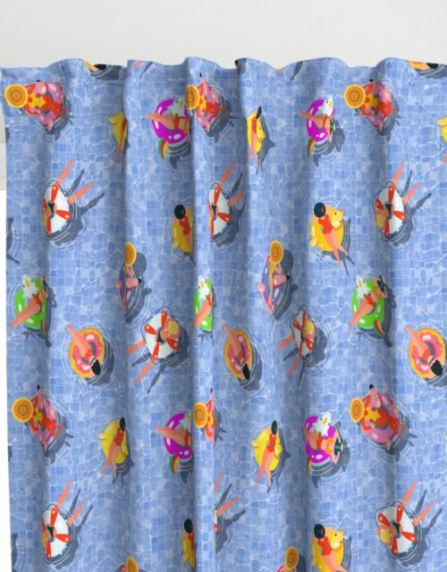 Blue Summer Pool Party with Ring Floats and Swimmers Curtains