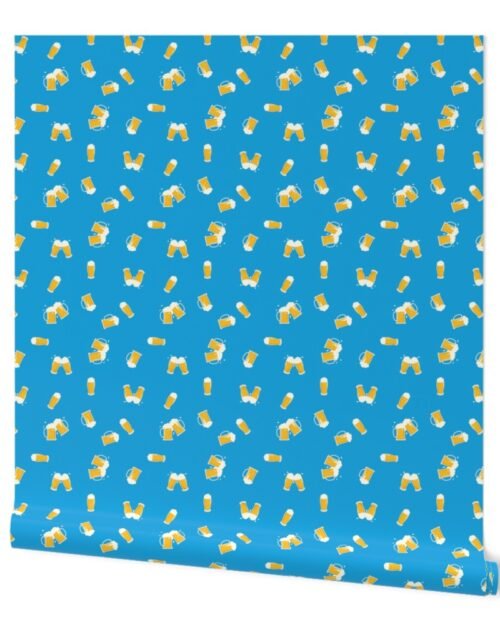 Cheers Oktoberfest Bavarian October Beer Festival Beer Mugs on Bavarian Blue Wallpaper