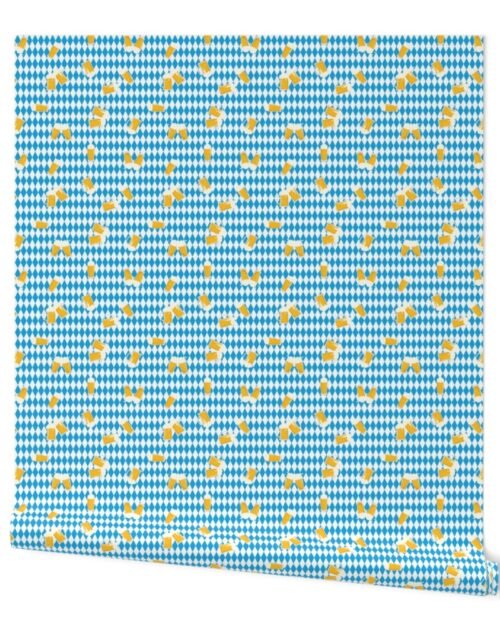Small Mugs of Beer on Bavarian Blue Background Wallpaper