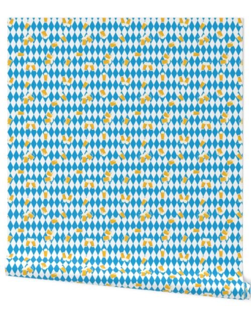 Large Mugs of Beer on Bavarian Blue Background Wallpaper