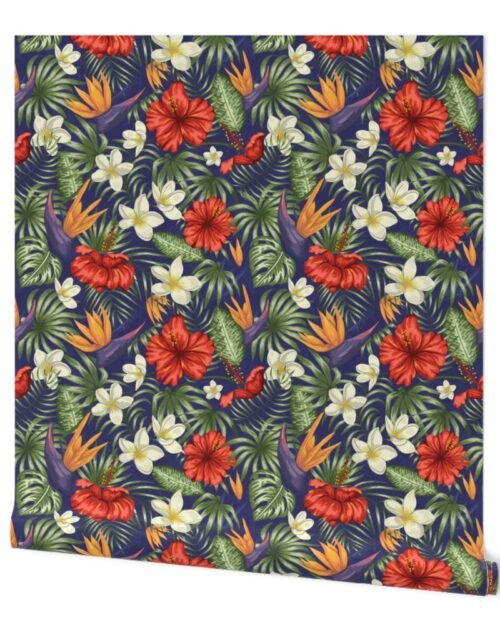Ocean Blue Hawaiian Hibiscus Birds of Paradise and Plumeria Wallpaper