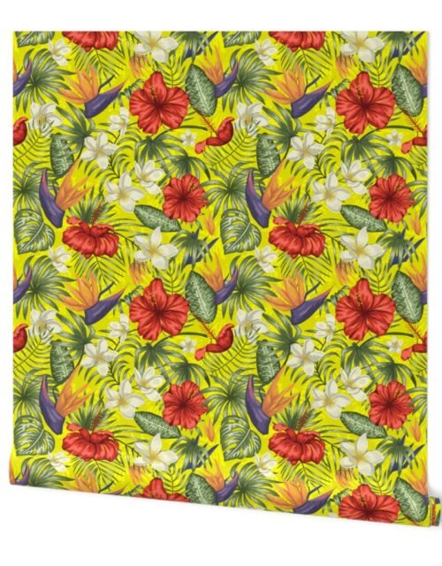 Citrus Yellow Hawaiian Birds of Paradise and Plumeria Wallpaper