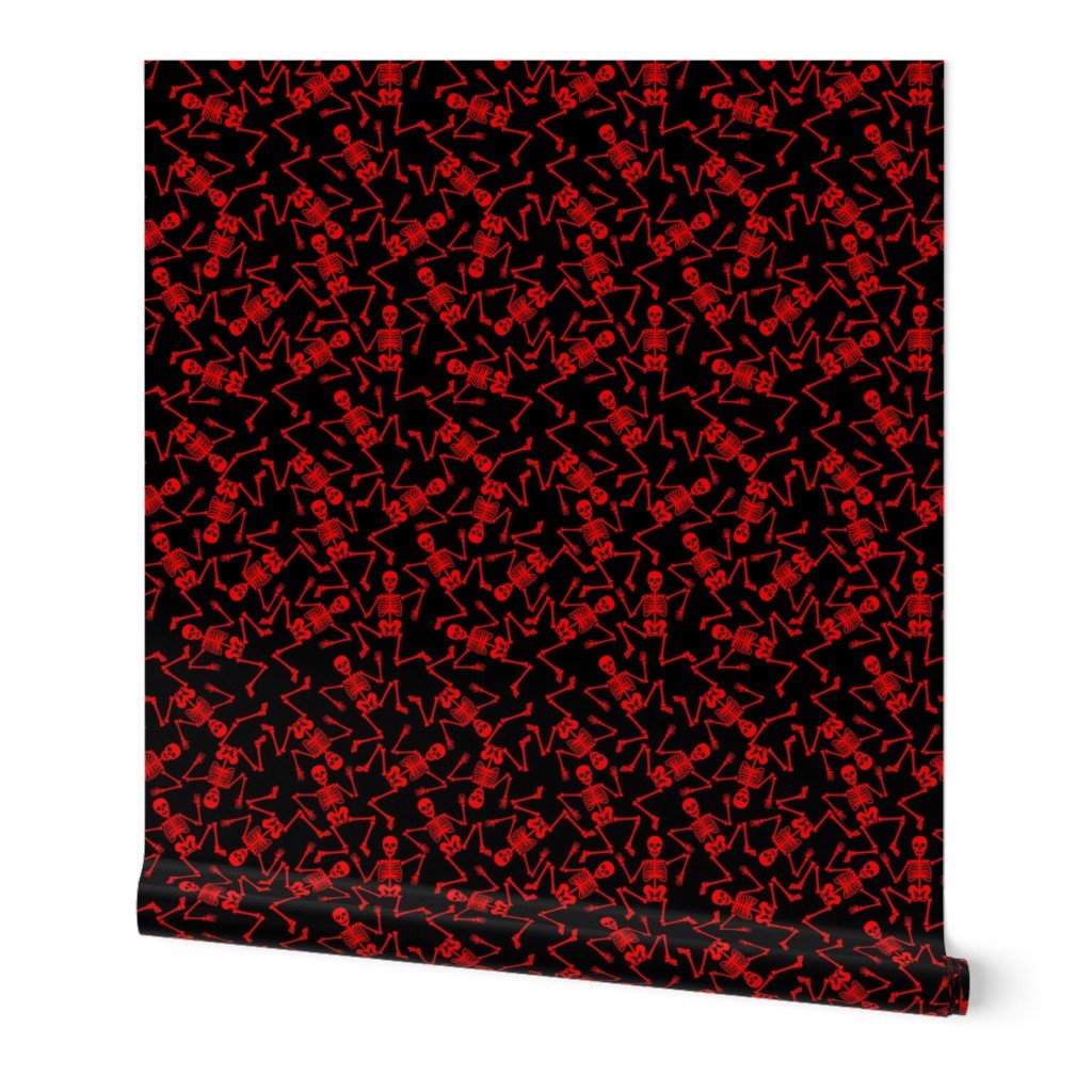Small Bright Red Dancing Halloween Skeletons Scattered On Black Wallpaper Small Bright Red Dancing Halloween Skeletons Scattered On Black Wallpaper