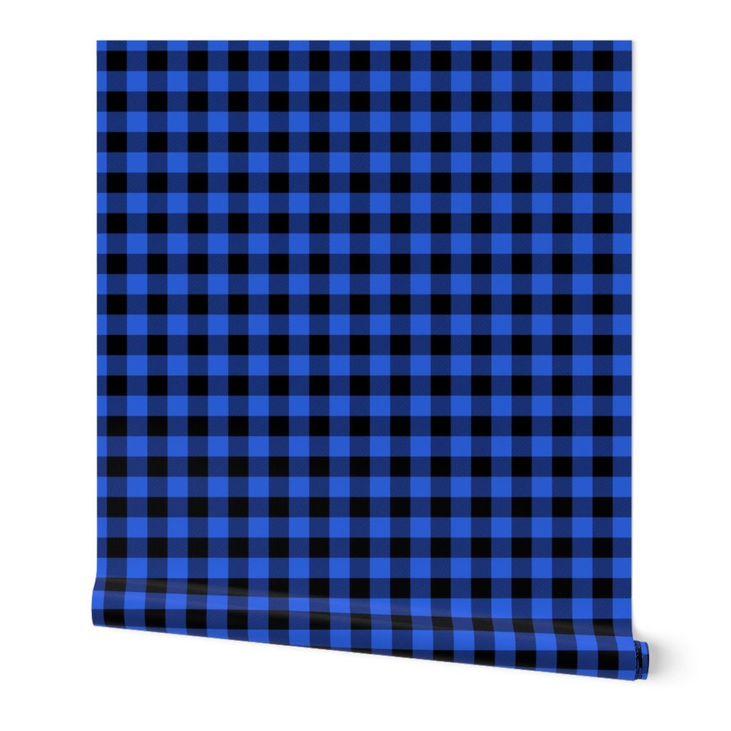 1 inch Black and Royal Blue Cowboy Buffalo Check Gingham Wallpaper 1 inch Black and Royal Blue Cowboy Buffalo Check Gingham Wallpaper