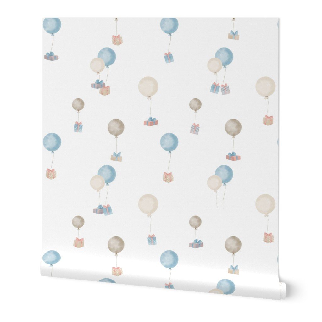 Watercolor Large Balloons Carrying Gift Boxes Wallpaper Watercolor Large Balloons Carrying Gift Boxes Wallpaper
