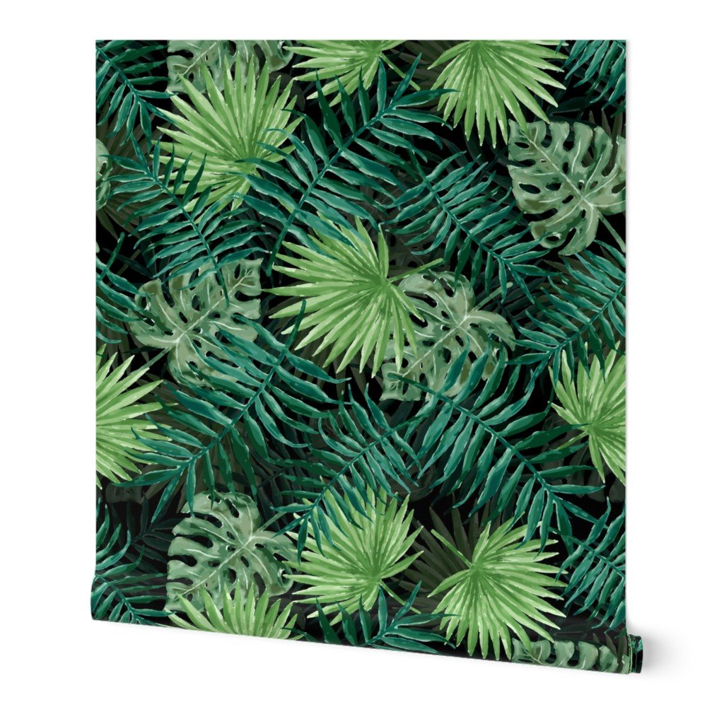 Large Dark Green Fern Palm and Monstera Tropical Plants Wallpaper Large Dark Green Fern Palm and Monstera Tropical Plants Wallpaper