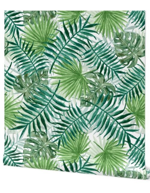 Large Green Fern Palm and Monstera Tropical Plants Wallpaper