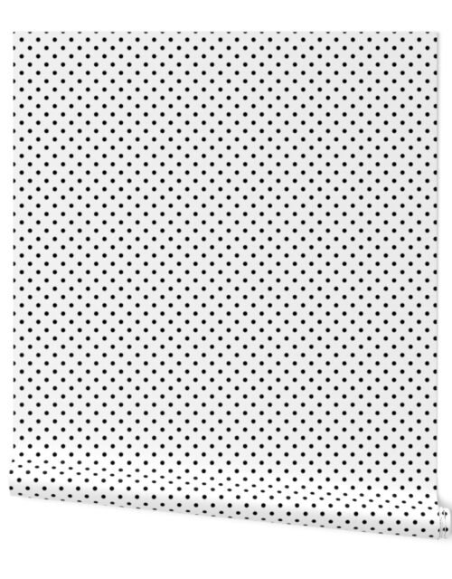 1/4 inch Classic Black Polkadots on White Wallpaper