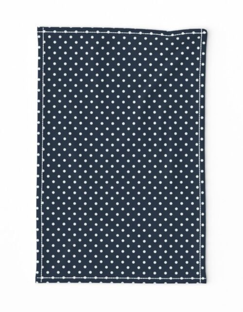 1/4 inch Classic White Polkadots on Navy Blue Tea Towel