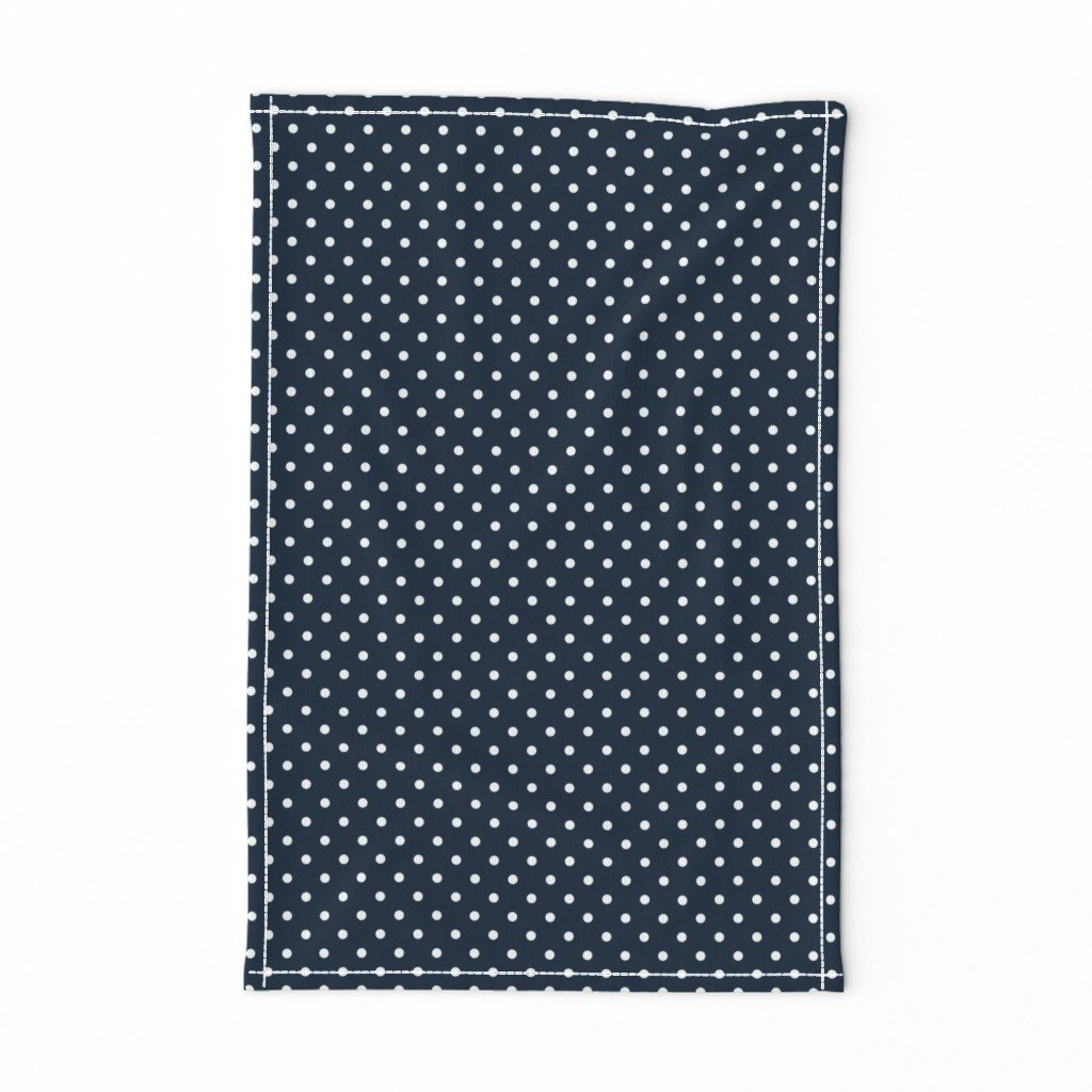 1/4 inch Classic White Polkadots on Navy Blue Tea Towel 1/4 inch Classic White Polkadots on Navy Blue Tea Towel
