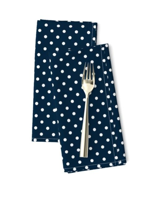 1/4 inch Classic White Polkadots on Navy Blue Dinner Napkins