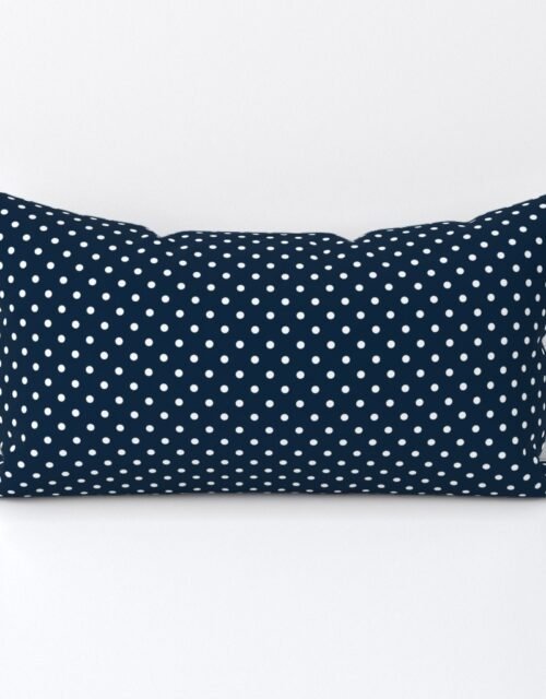 1/4 inch Classic White Polkadots on Navy Blue Lumbar Throw Pillow