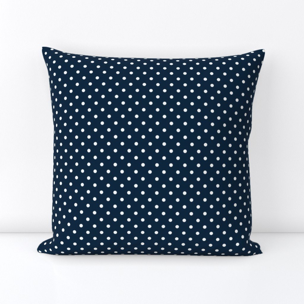 1/4 inch Classic White Polkadots on Navy Blue Square Throw Pillow 1/4 inch Classic White Polkadots on Navy Blue Square Throw Pillow