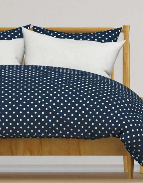 1/2 inch Classic White Polkadots on Navy Blue Duvet Cover