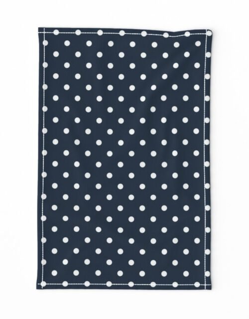 1/2 inch Classic White Polkadots on Navy Blue Tea Towel