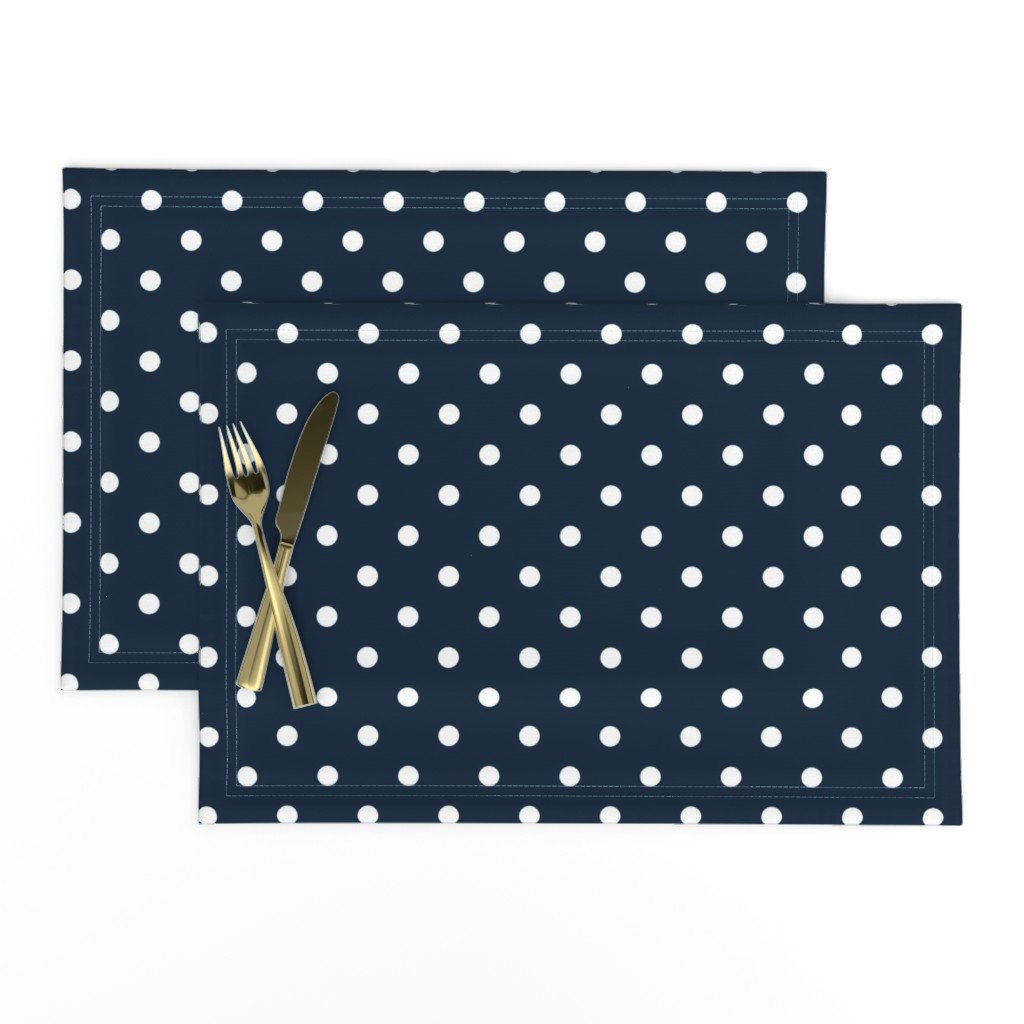 1/2 inch Classic White Polkadots on Navy Blue Placemats 1/2 inch Classic White Polkadots on Navy Blue Placemats