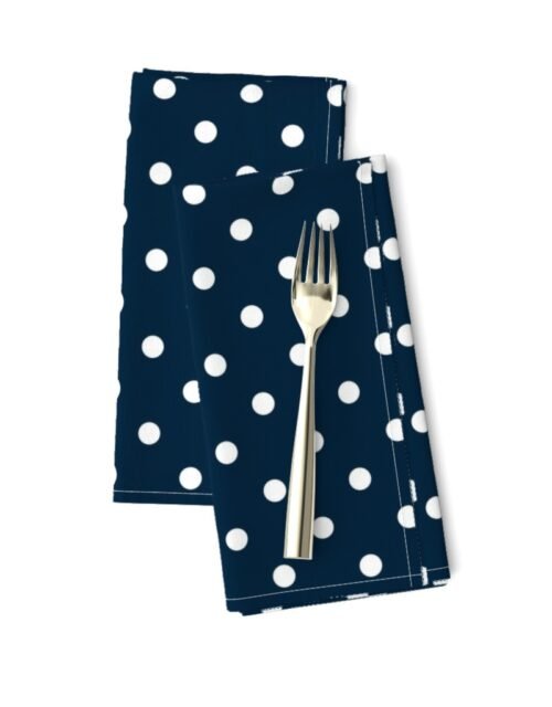 1/2 inch Classic White Polkadots on Navy Blue Dinner Napkins