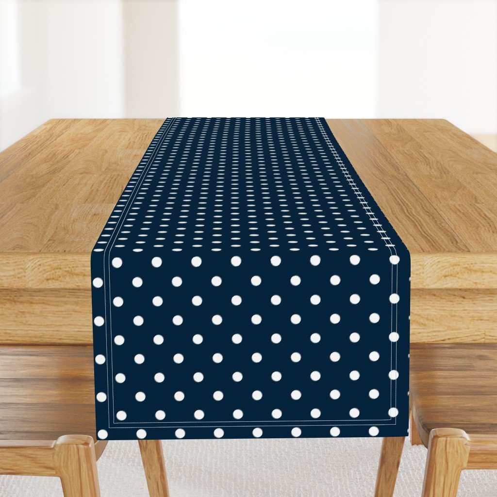 1/2 inch Classic White Polkadots on Navy Blue Table Runner 1/2 inch Classic White Polkadots on Navy Blue Table Runner