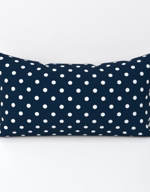 1/2 inch Classic White Polkadots on Navy Blue Lumbar Throw Pillow