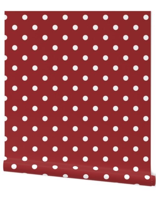 1 inch Classic White Polkadots on Lava Falls Red Wallpaper